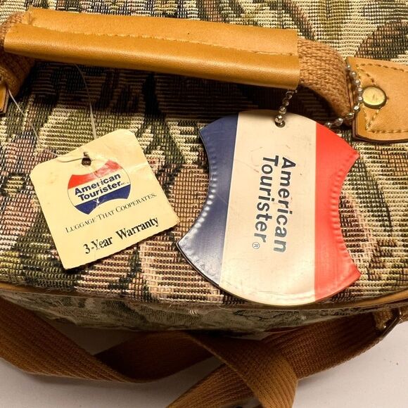 American Tourist Tan Tapestry Train Case Carry On Bag Vintage - Picture 9 of 16